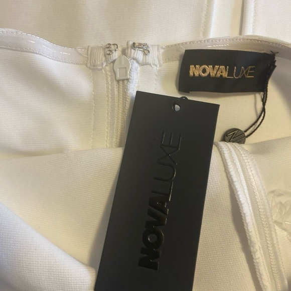 NovaLuxe  Mira Embellished Maxi Gown White Front Slit Strapless Size Large - Picture 7 of 16